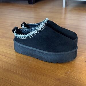 Mudd Black Platform Slip-On Mules with Decorative Trim